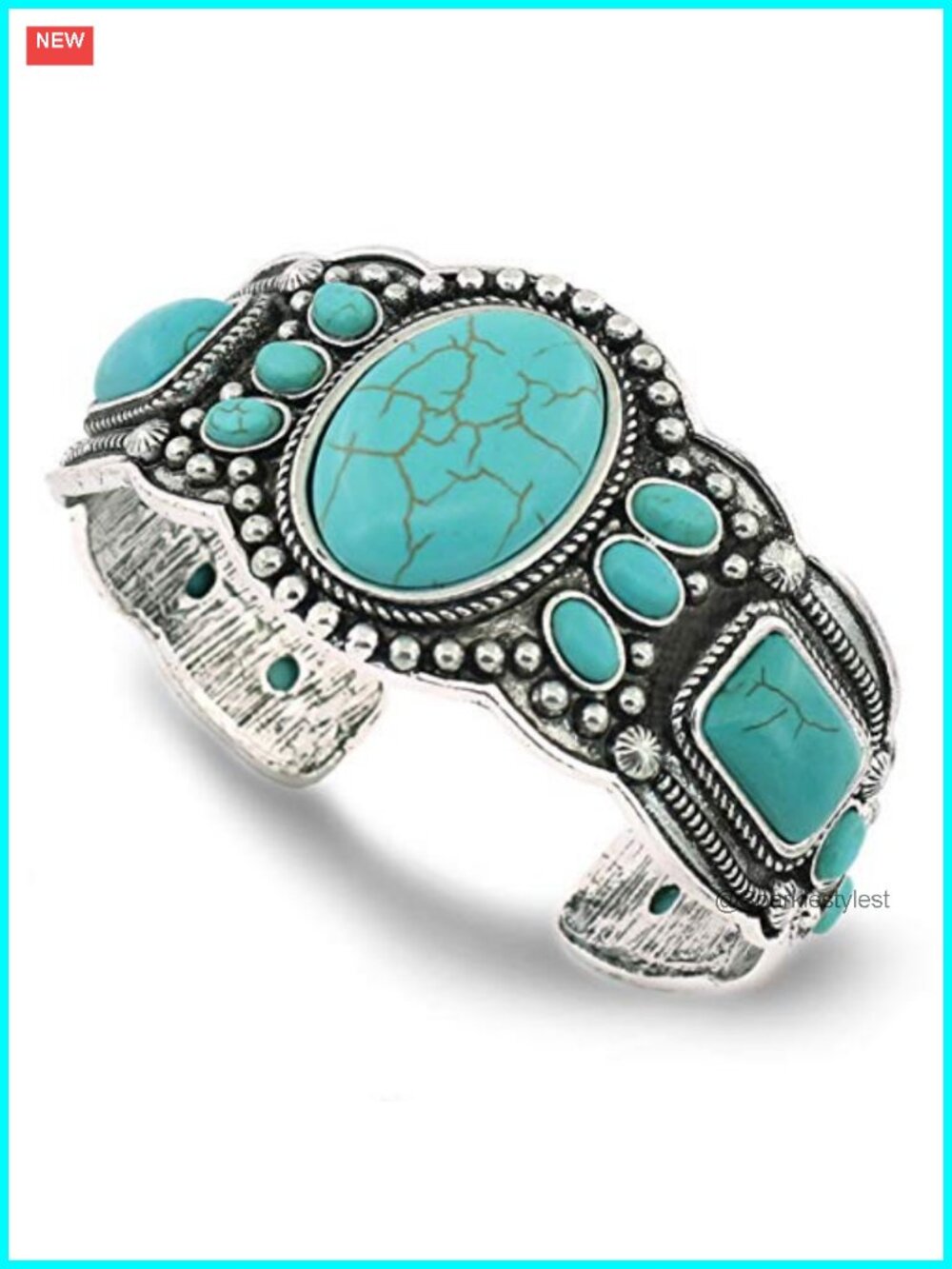 Plated Base Heart Turquoise Cuff Bangle Bracelet Retro Ethnic Style